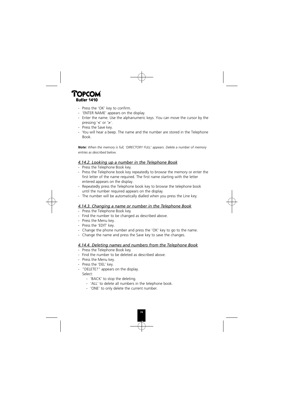 Topcom BUTLER 1410 User Manual | Page 74 / 120