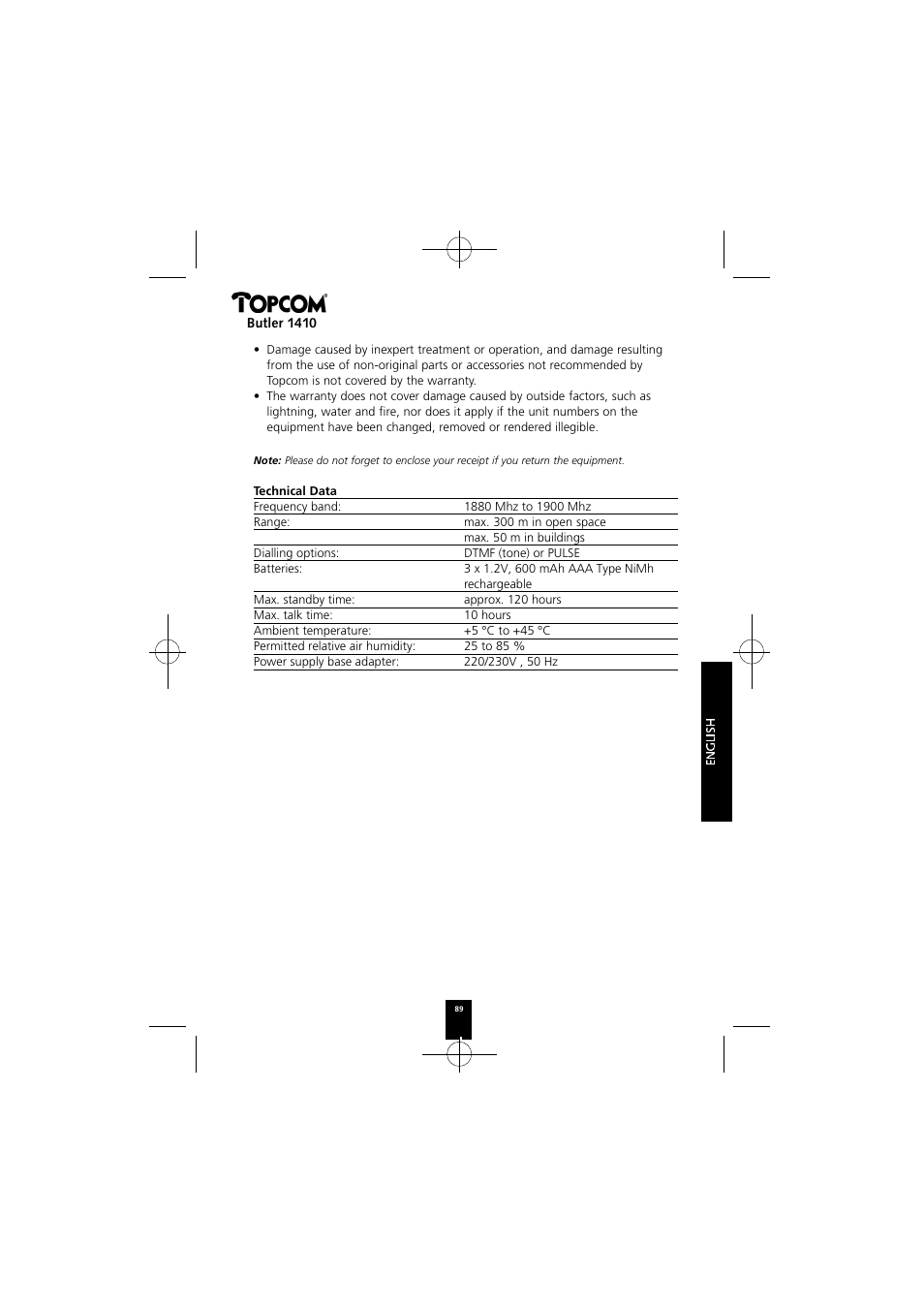 Topcom BUTLER 1410 User Manual | Page 89 / 120
