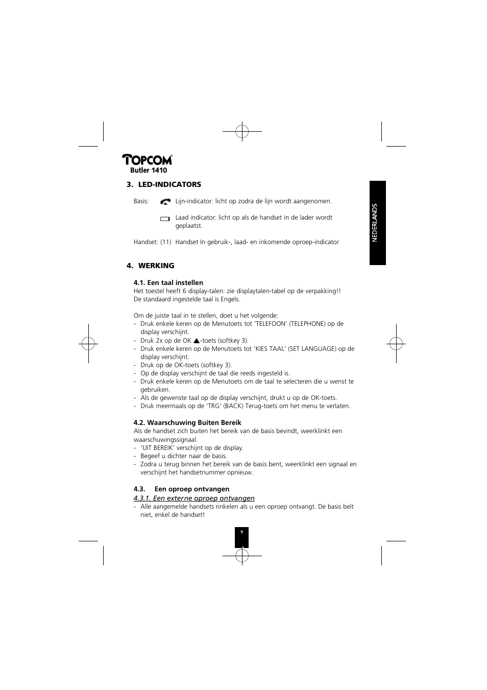 Topcom BUTLER 1410 User Manual | Page 9 / 120
