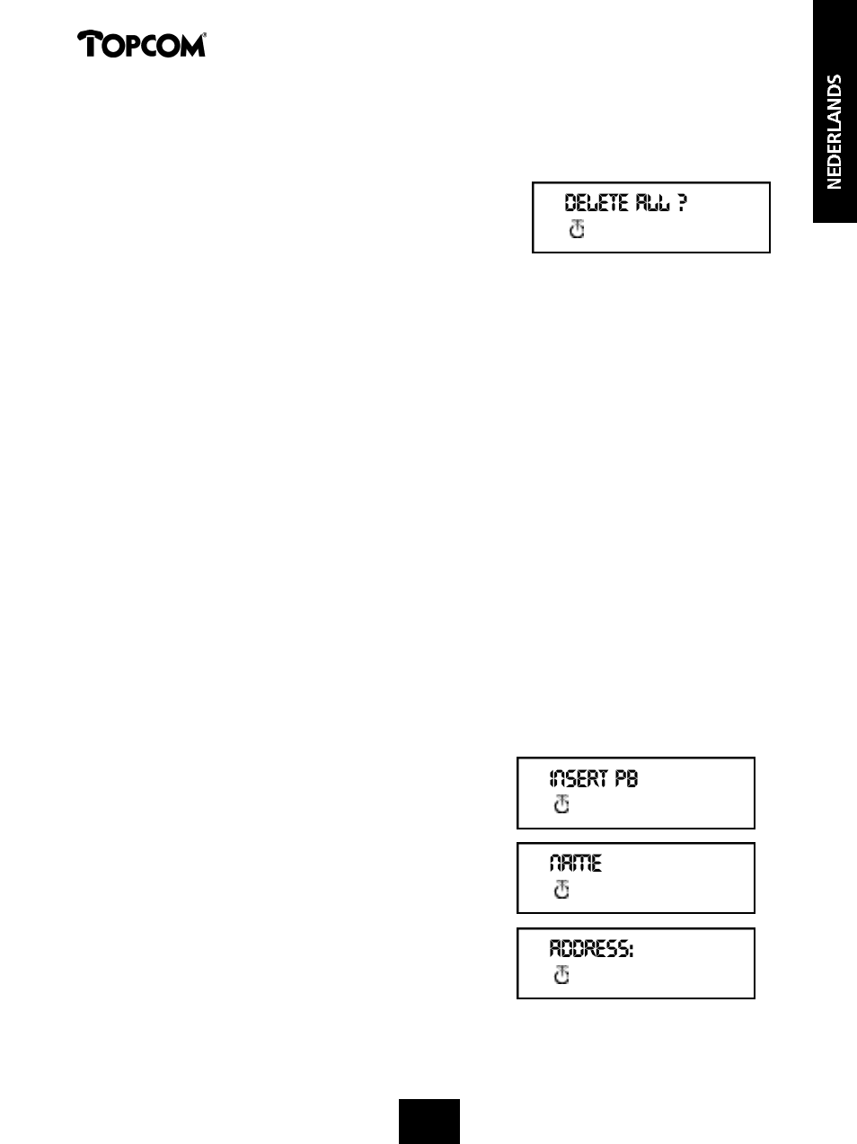 Butler 575 plus, Insert pb name address: delete all | Topcom Butler 575 Plus User Manual | Page 11 / 93