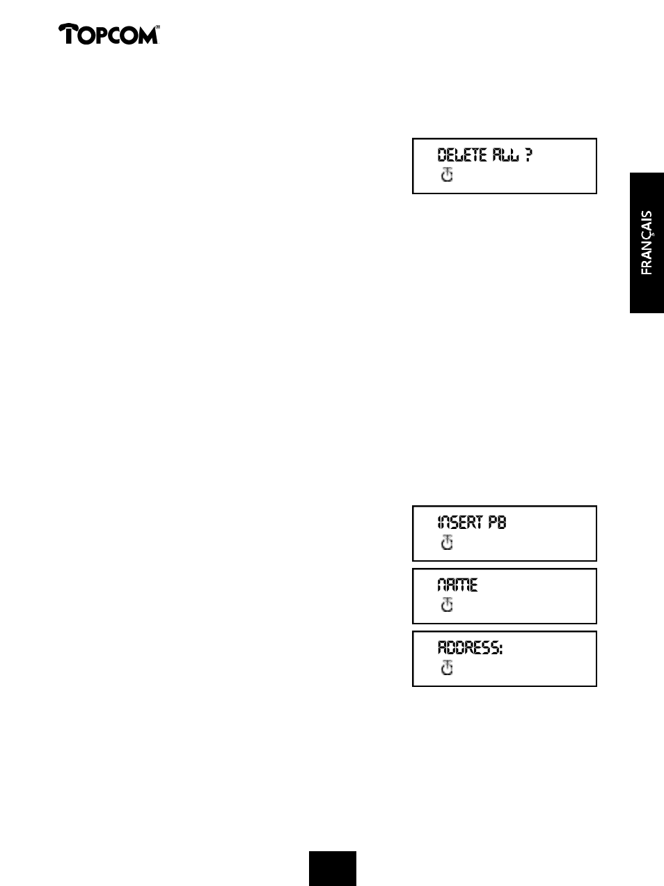 Butler 575 plus, Delete all ? insert pb name address | Topcom Butler 575 Plus User Manual | Page 33 / 93