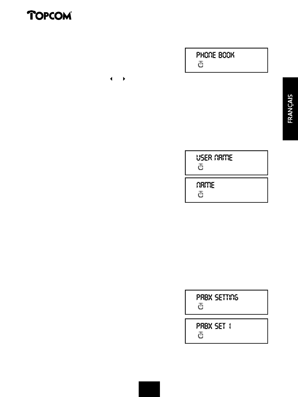 Butler 575 plus, User name name pabx setting pabx set 1 phone book | Topcom Butler 575 Plus User Manual | Page 35 / 93