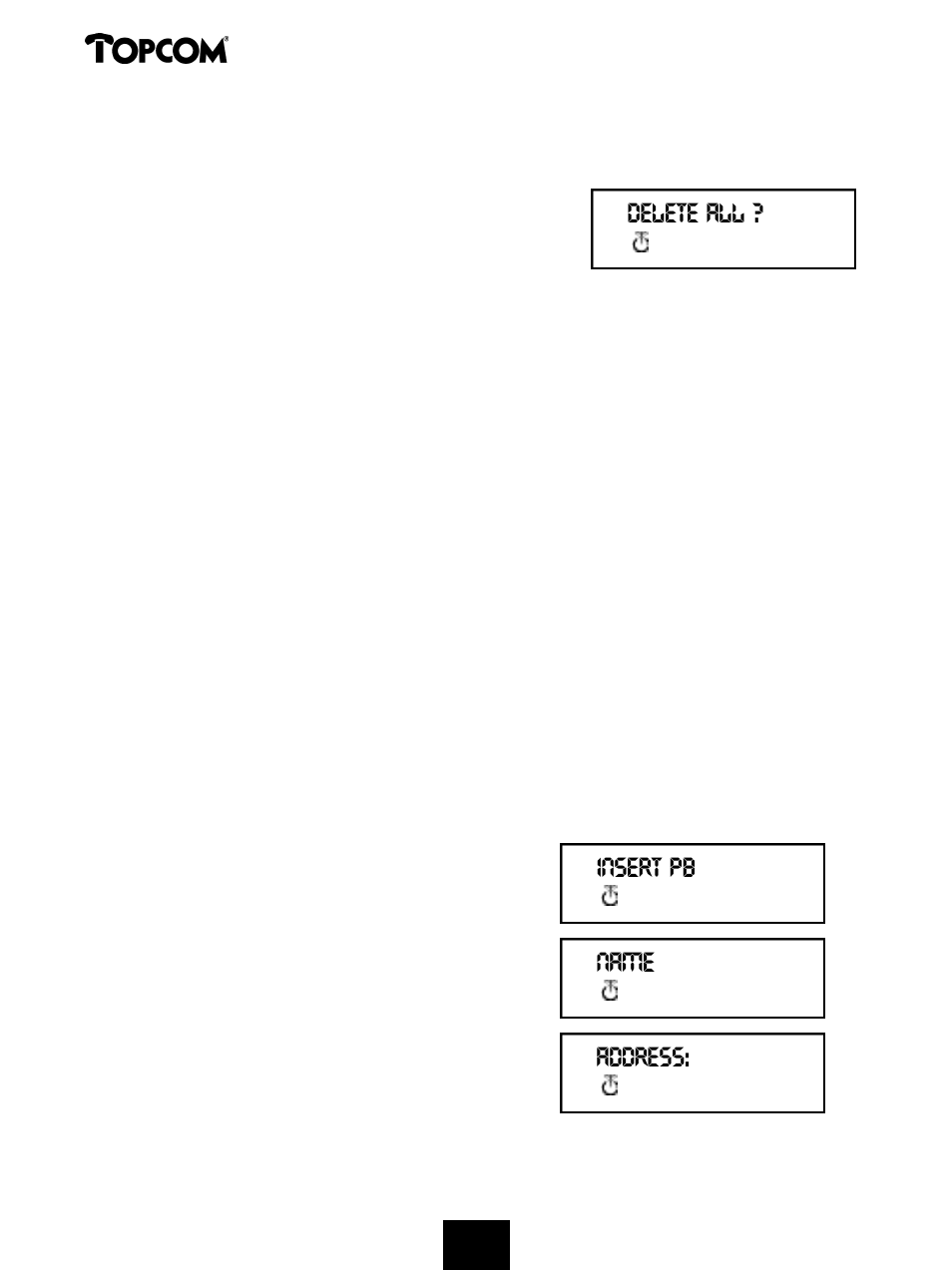 Butler 575 plus, Delete all ? insert pb name address | Topcom Butler 575 Plus User Manual | Page 56 / 93