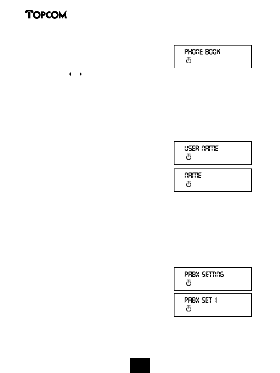 Butler 575 plus, Phone book user name name pabx setting pabx set 1 | Topcom Butler 575 Plus User Manual | Page 58 / 93