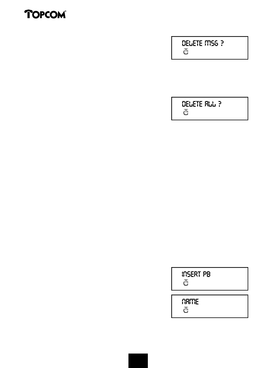 Butler 575 plus, Delete all ? delete msg ? insert pb name | Topcom Butler 575 Plus User Manual | Page 78 / 93