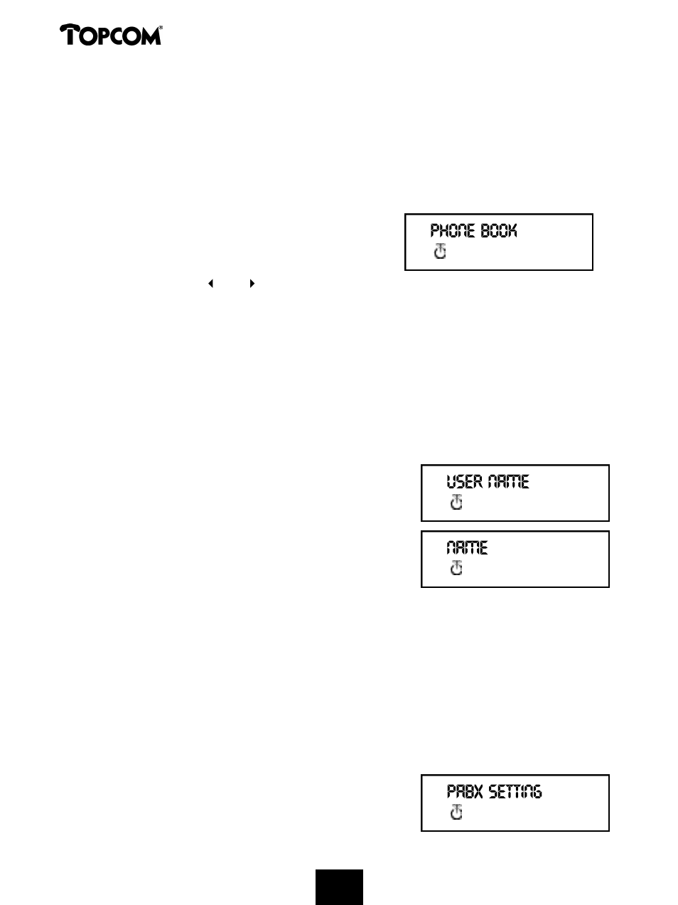 Butler 575 plus, Phone book user name name pabx setting | Topcom Butler 575 Plus User Manual | Page 80 / 93