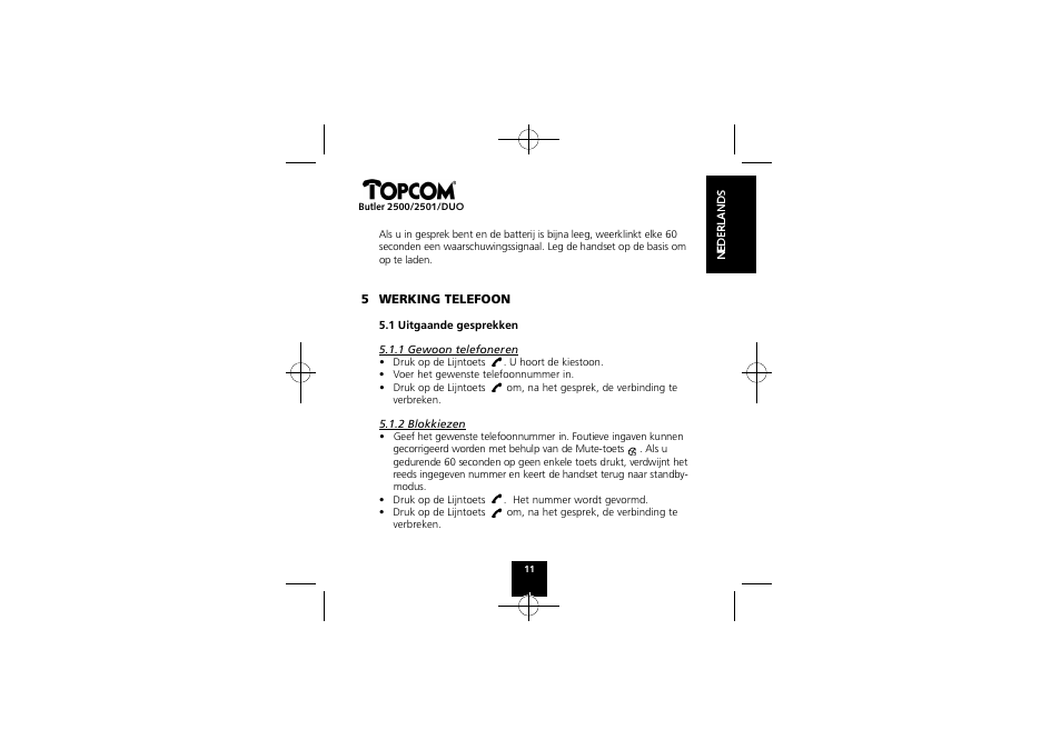Topcom Butler 2501 DUO User Manual | Page 11 / 75