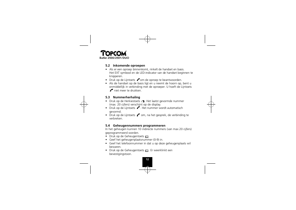 Topcom Butler 2501 DUO User Manual | Page 12 / 75