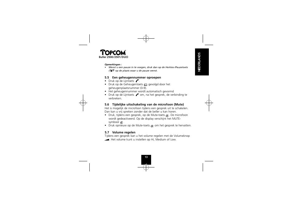 Topcom Butler 2501 DUO User Manual | Page 13 / 75