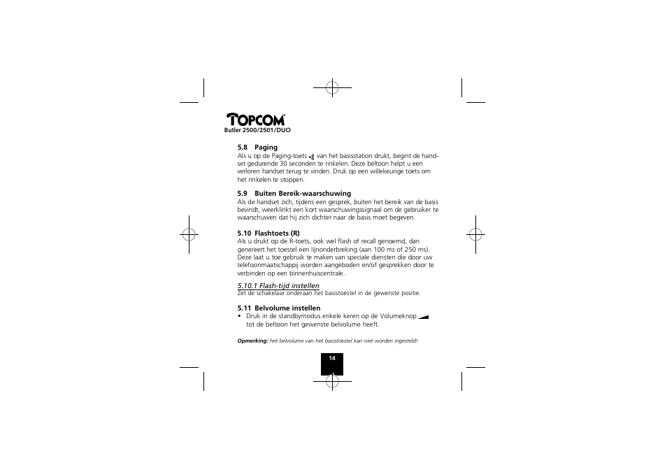 Topcom Butler 2501 DUO User Manual | Page 14 / 75