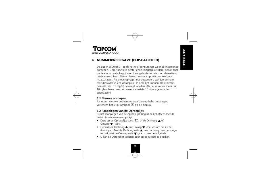 Topcom Butler 2501 DUO User Manual | Page 15 / 75