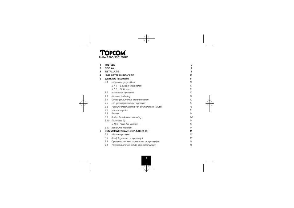 Topcom Butler 2501 DUO User Manual | Page 4 / 75