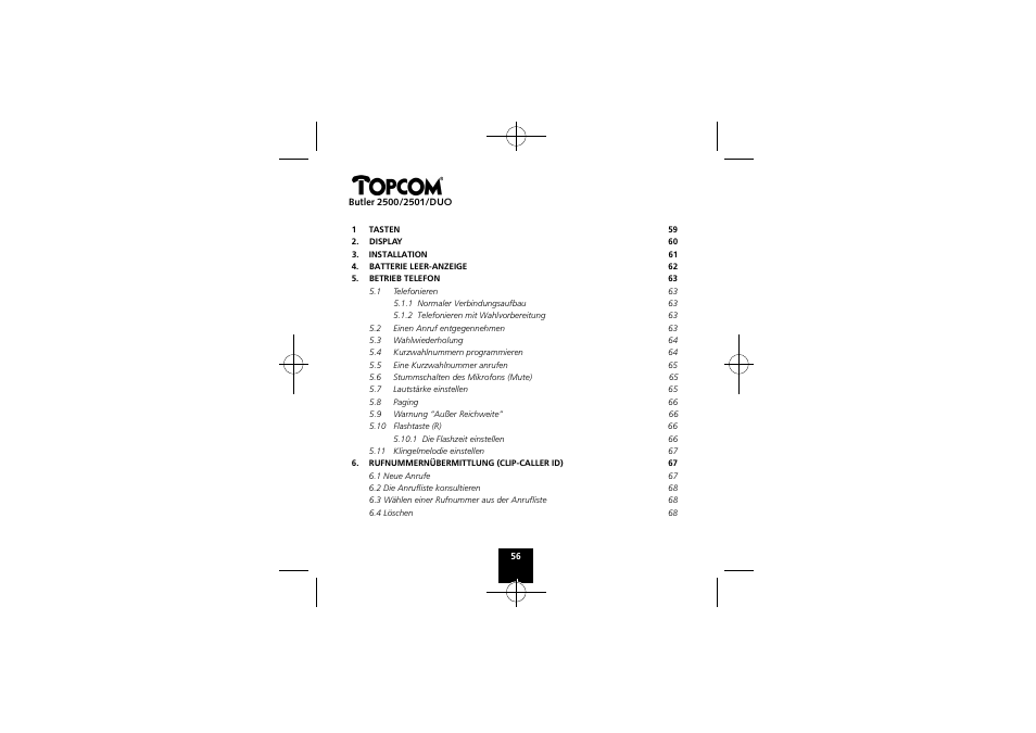 Topcom Butler 2501 DUO User Manual | Page 56 / 75