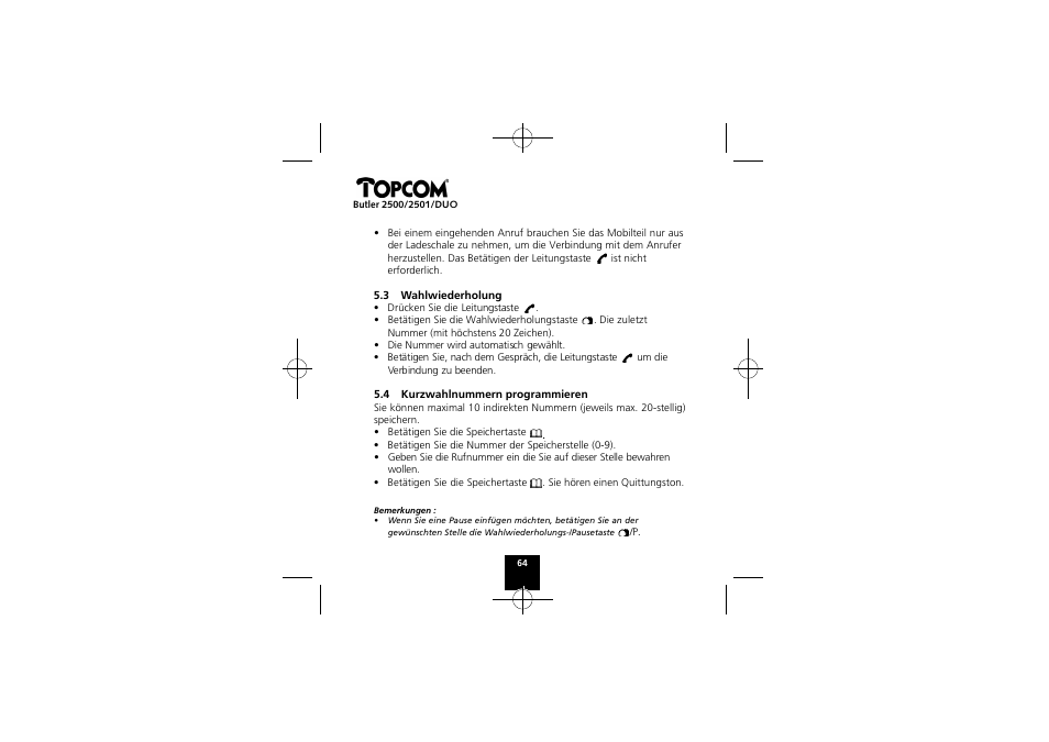 Topcom Butler 2501 DUO User Manual | Page 64 / 75