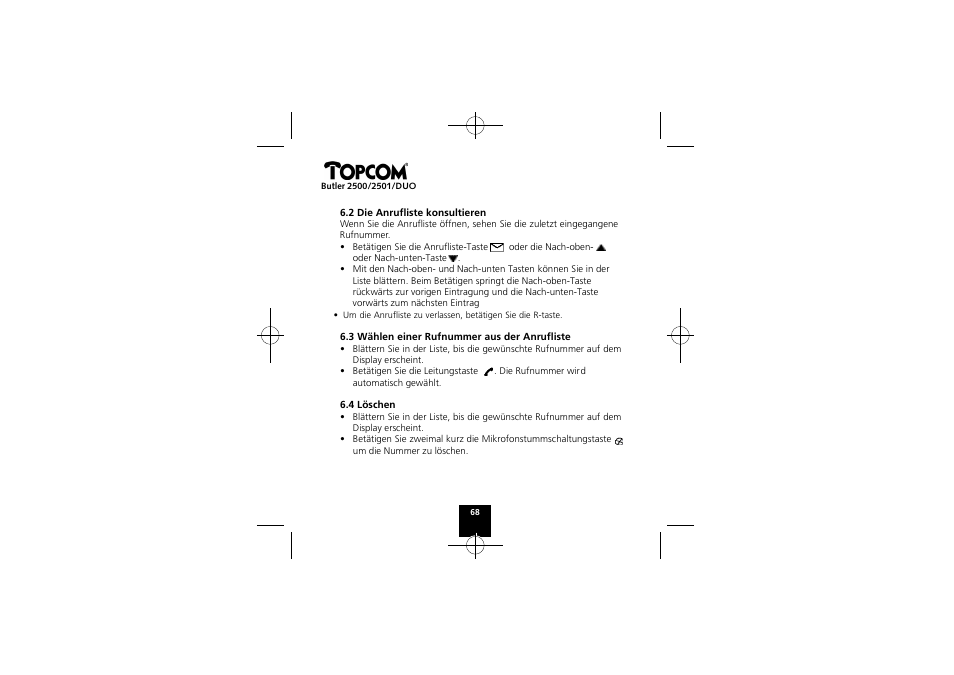 Topcom Butler 2501 DUO User Manual | Page 68 / 75
