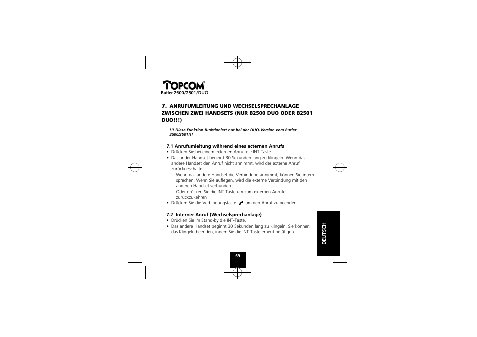 Topcom Butler 2501 DUO User Manual | Page 69 / 75