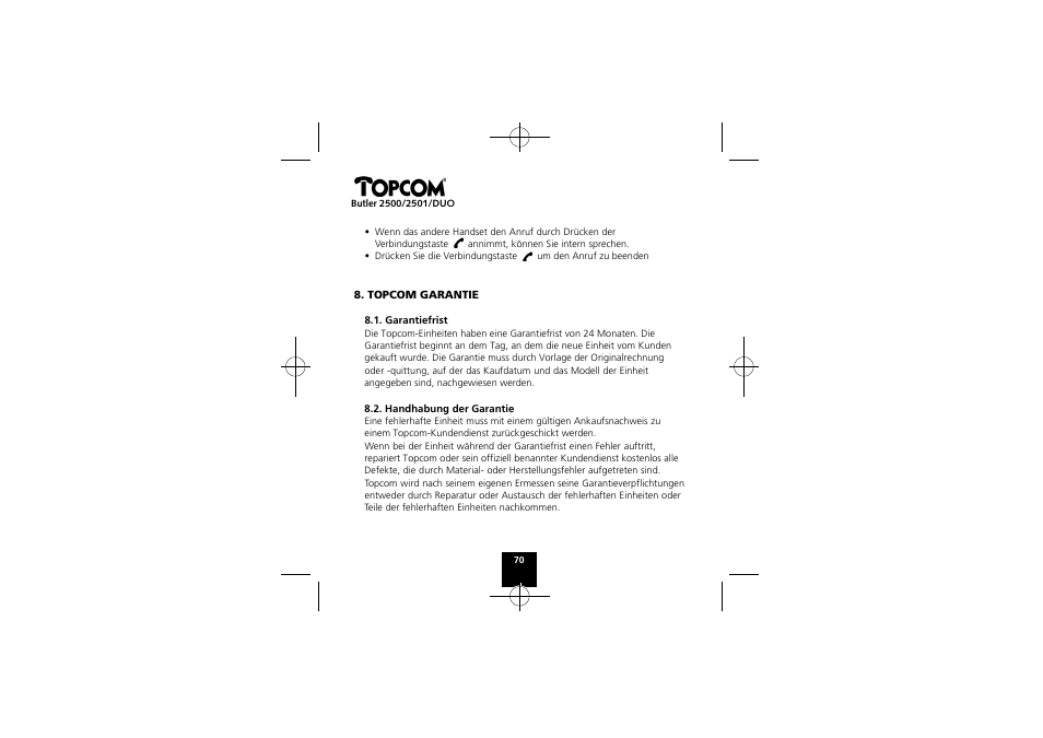 Topcom Butler 2501 DUO User Manual | Page 70 / 75