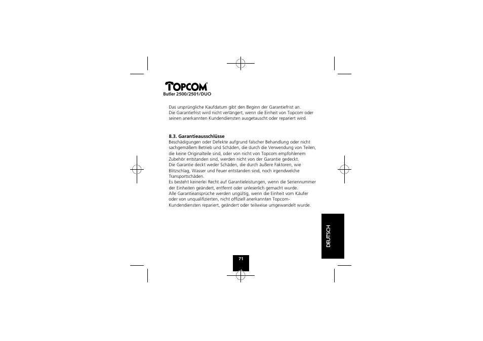 Topcom Butler 2501 DUO User Manual | Page 71 / 75