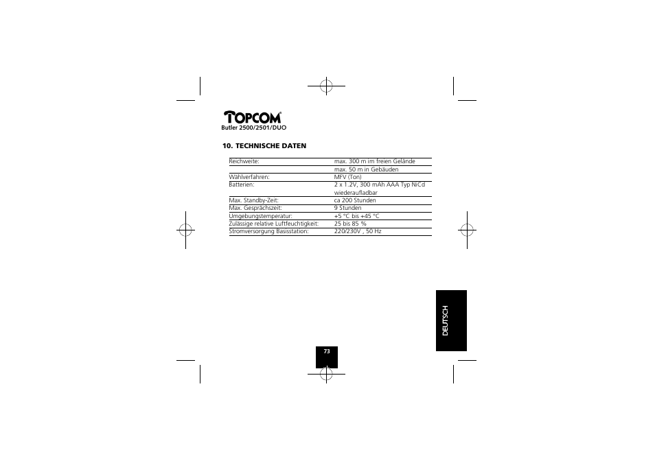 Topcom Butler 2501 DUO User Manual | Page 73 / 75