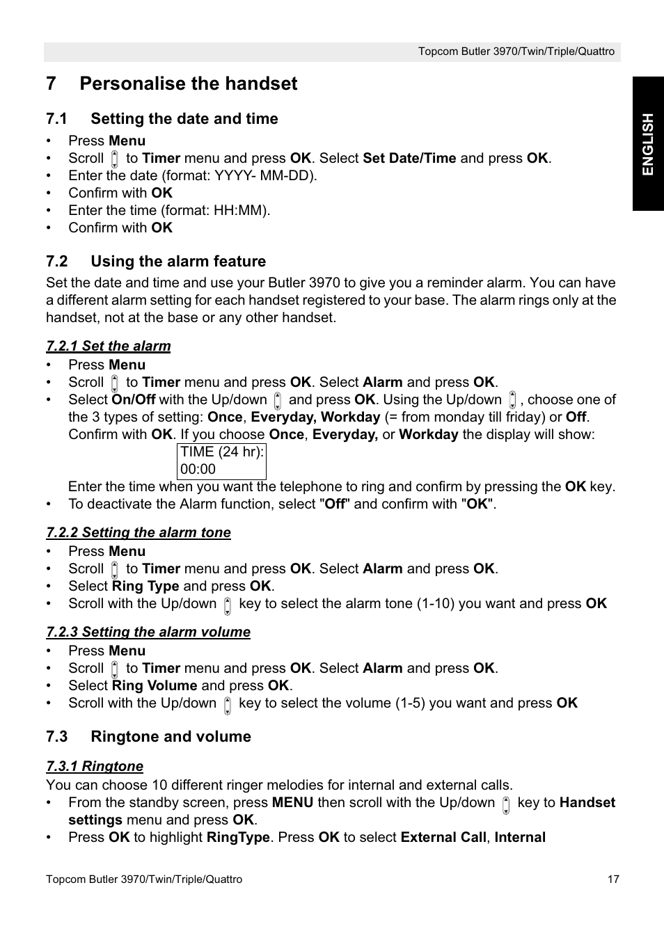 7personalise the handset | Topcom BUTLER 3970 User Manual | Page 17 / 28