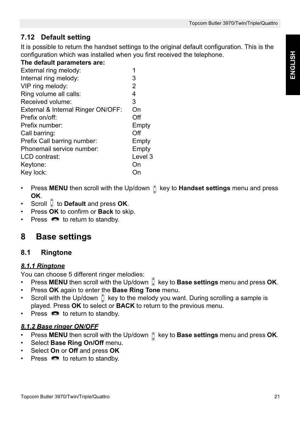 8base settings | Topcom BUTLER 3970 User Manual | Page 21 / 28