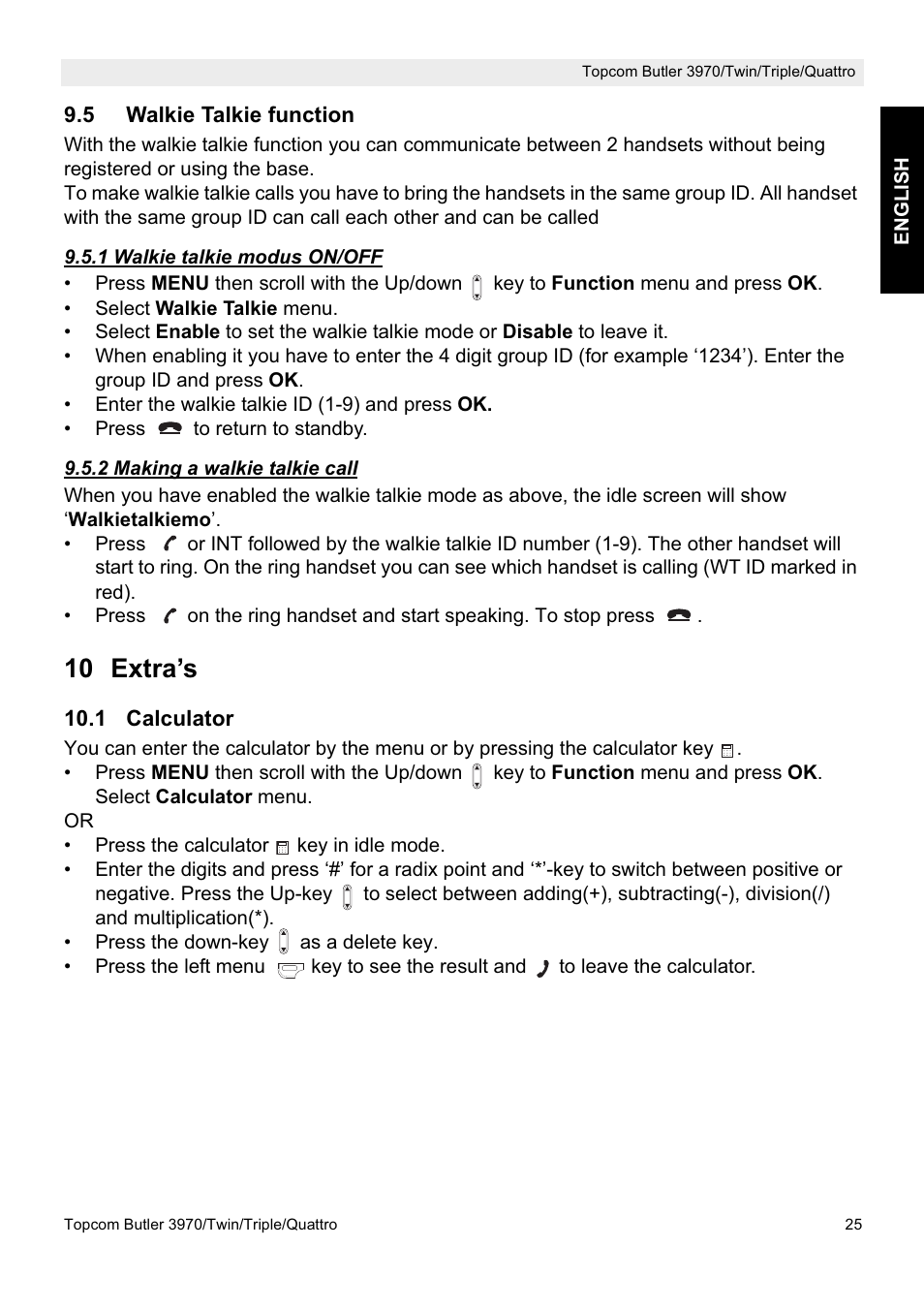 10 extra’s | Topcom BUTLER 3970 User Manual | Page 25 / 28