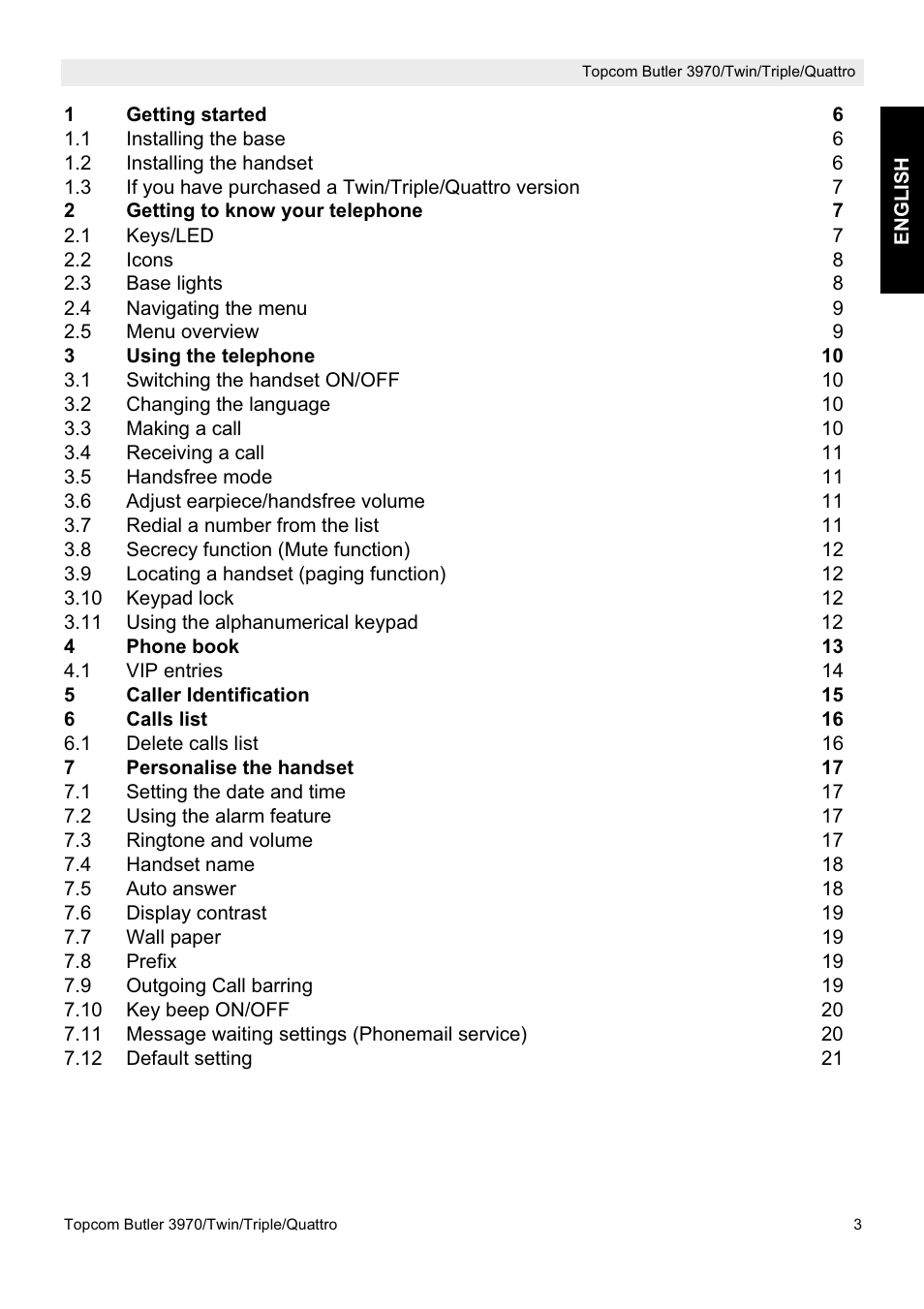 Topcom BUTLER 3970 User Manual | Page 3 / 28