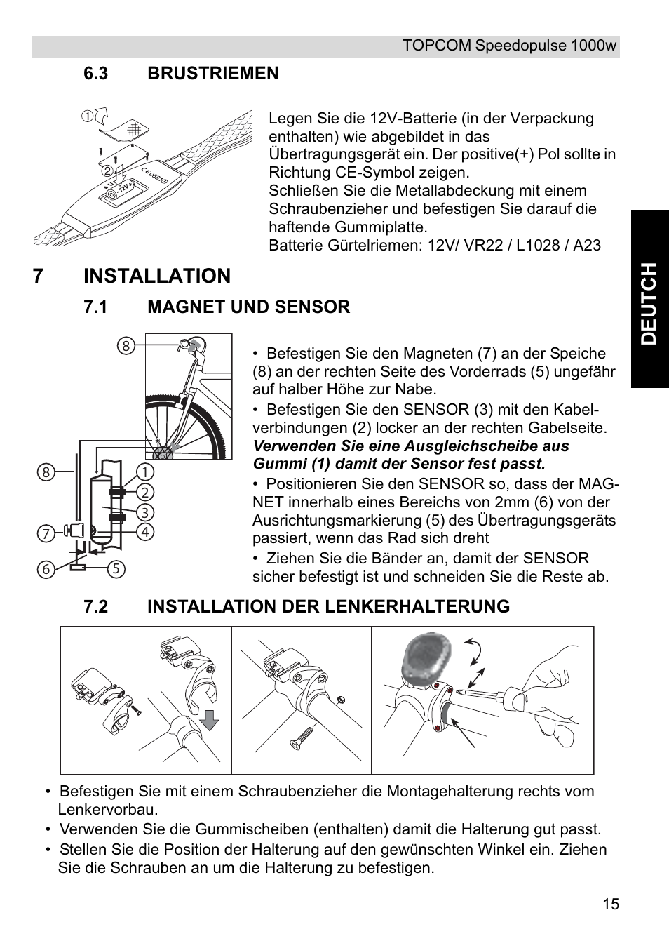 Deutch, 7installation | Topcom Speedopulse 1000W User Manual | Page 15 / 88