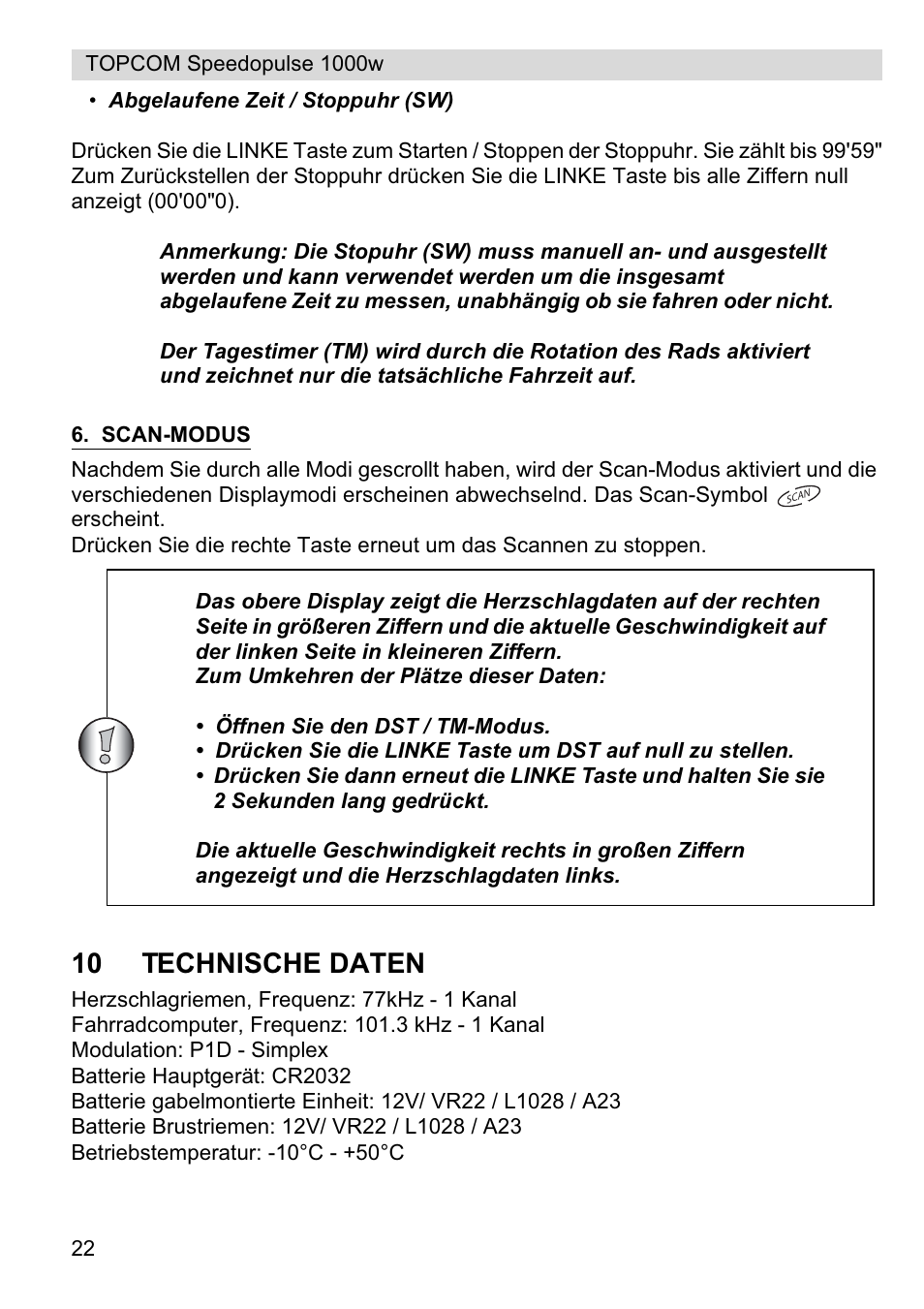 10 technische daten | Topcom Speedopulse 1000W User Manual | Page 22 / 88