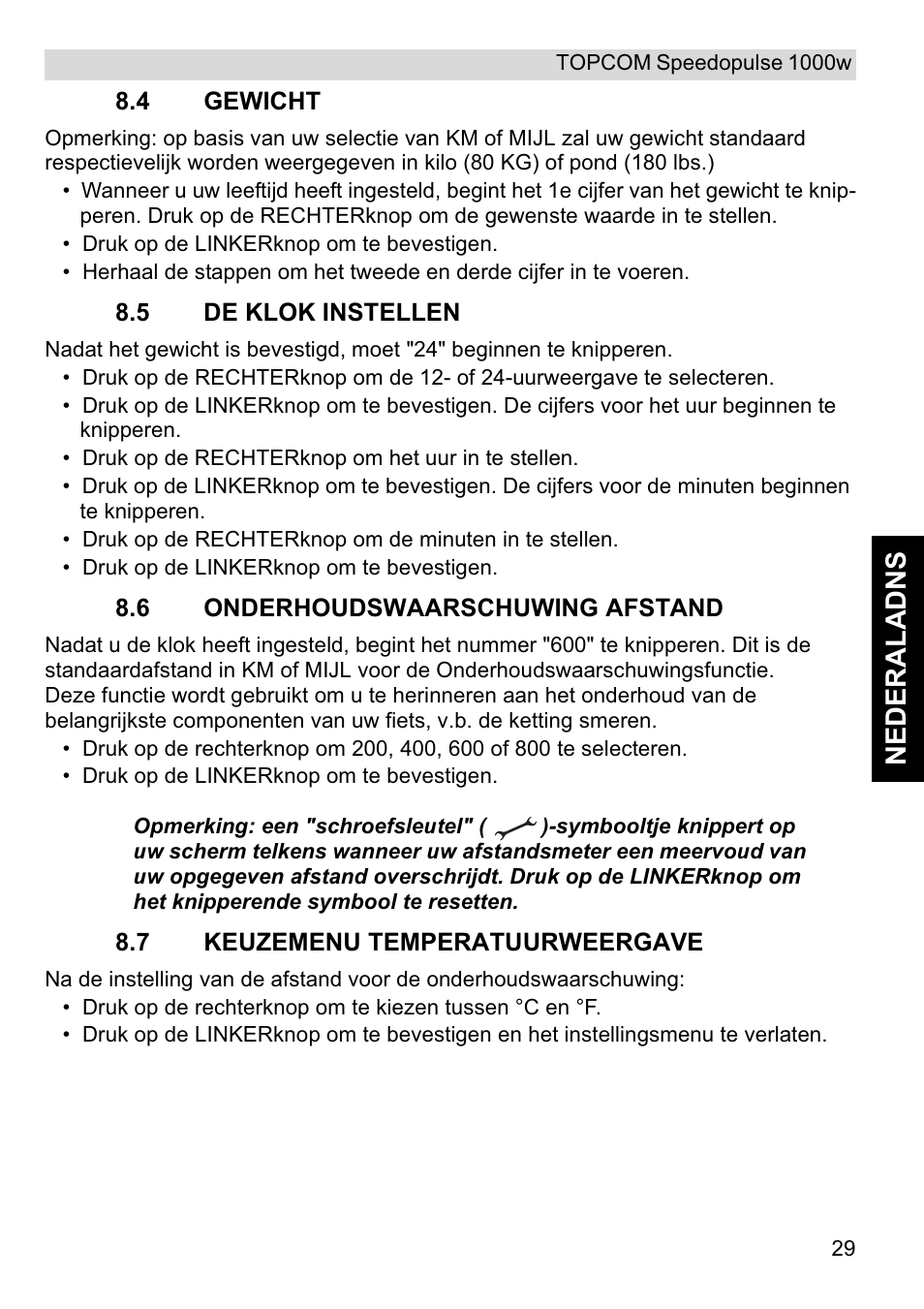 Ne de ra l a dn s | Topcom Speedopulse 1000W User Manual | Page 29 / 88