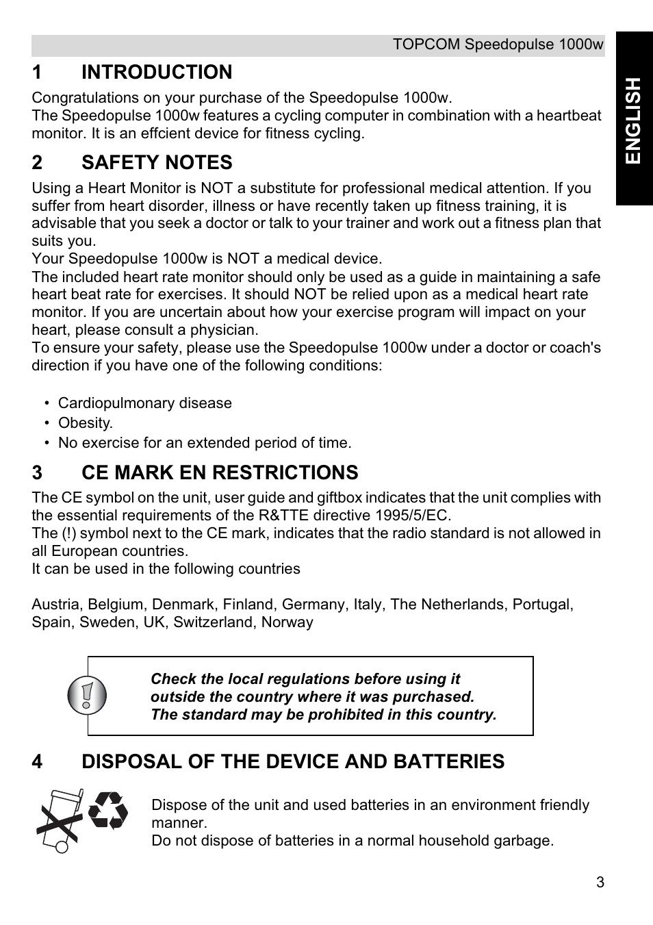 Topcom Speedopulse 1000W User Manual | Page 3 / 88