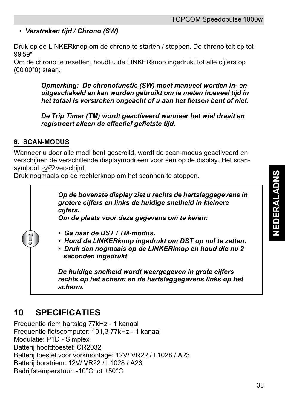 Ne de ra l a dn s, 10 specificaties | Topcom Speedopulse 1000W User Manual | Page 33 / 88