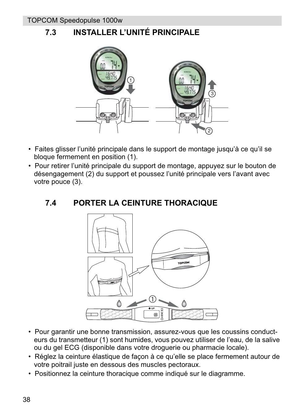 3 installer l’unité principale, 4 porter la ceinture thoracique | Topcom Speedopulse 1000W User Manual | Page 38 / 88