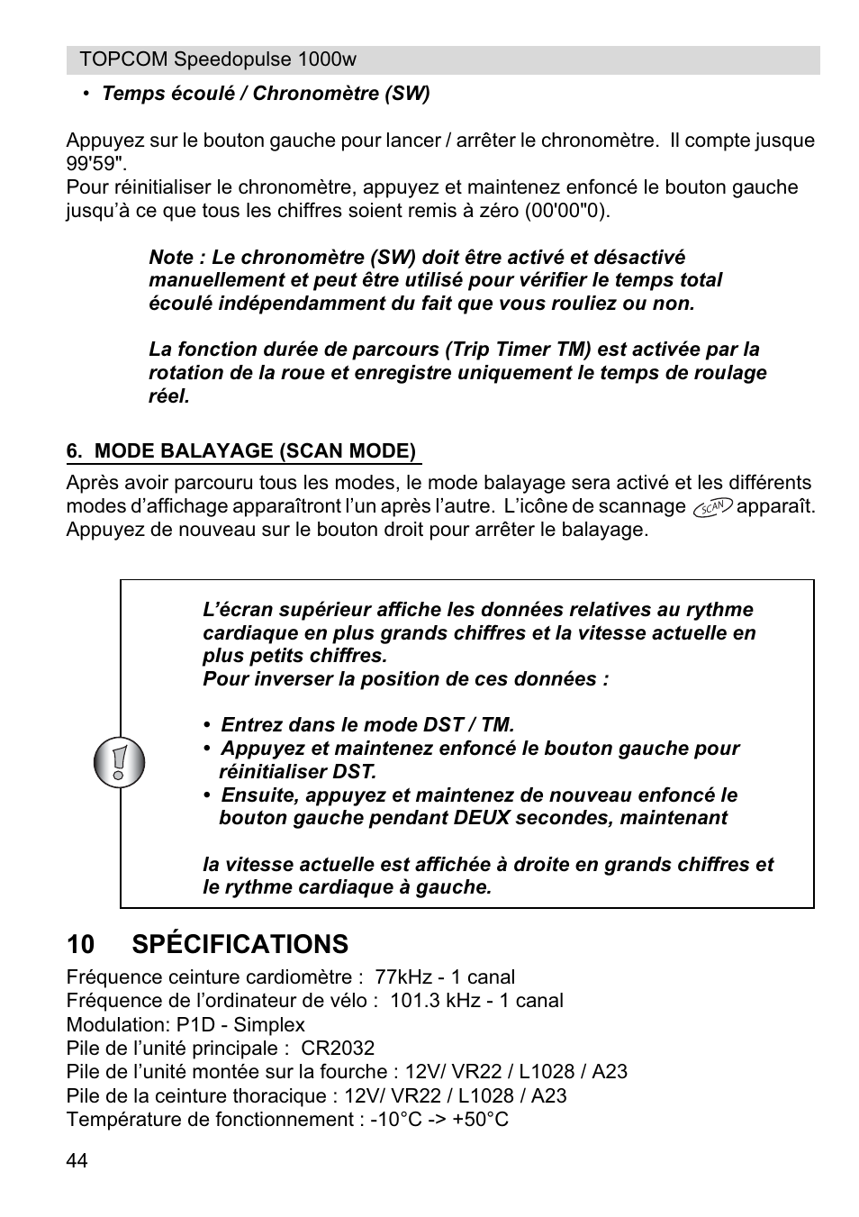 10 spécifications | Topcom Speedopulse 1000W User Manual | Page 44 / 88