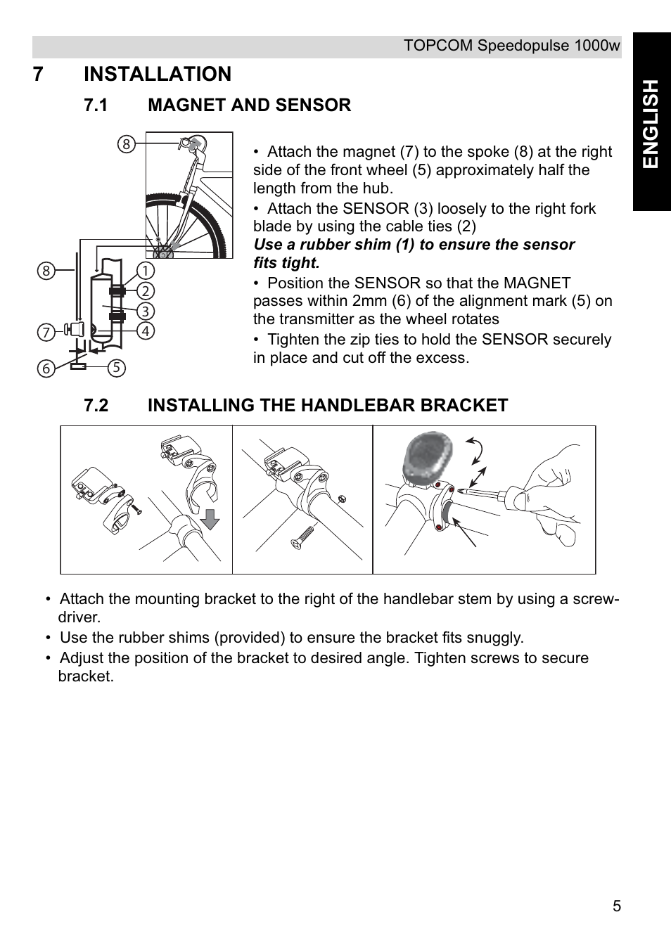 English 7 installation | Topcom Speedopulse 1000W User Manual | Page 5 / 88