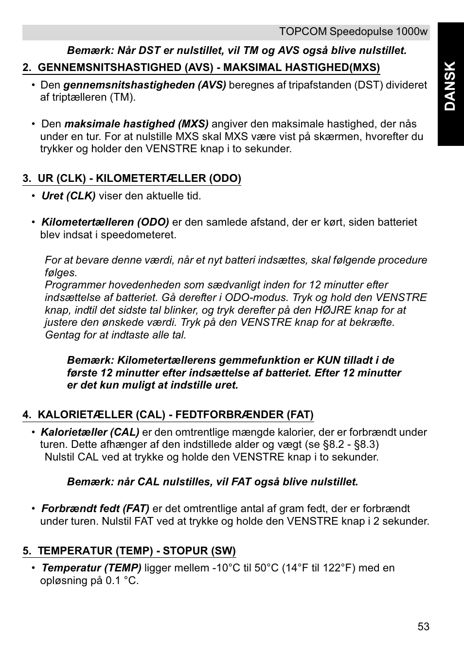 Dansk | Topcom Speedopulse 1000W User Manual | Page 53 / 88