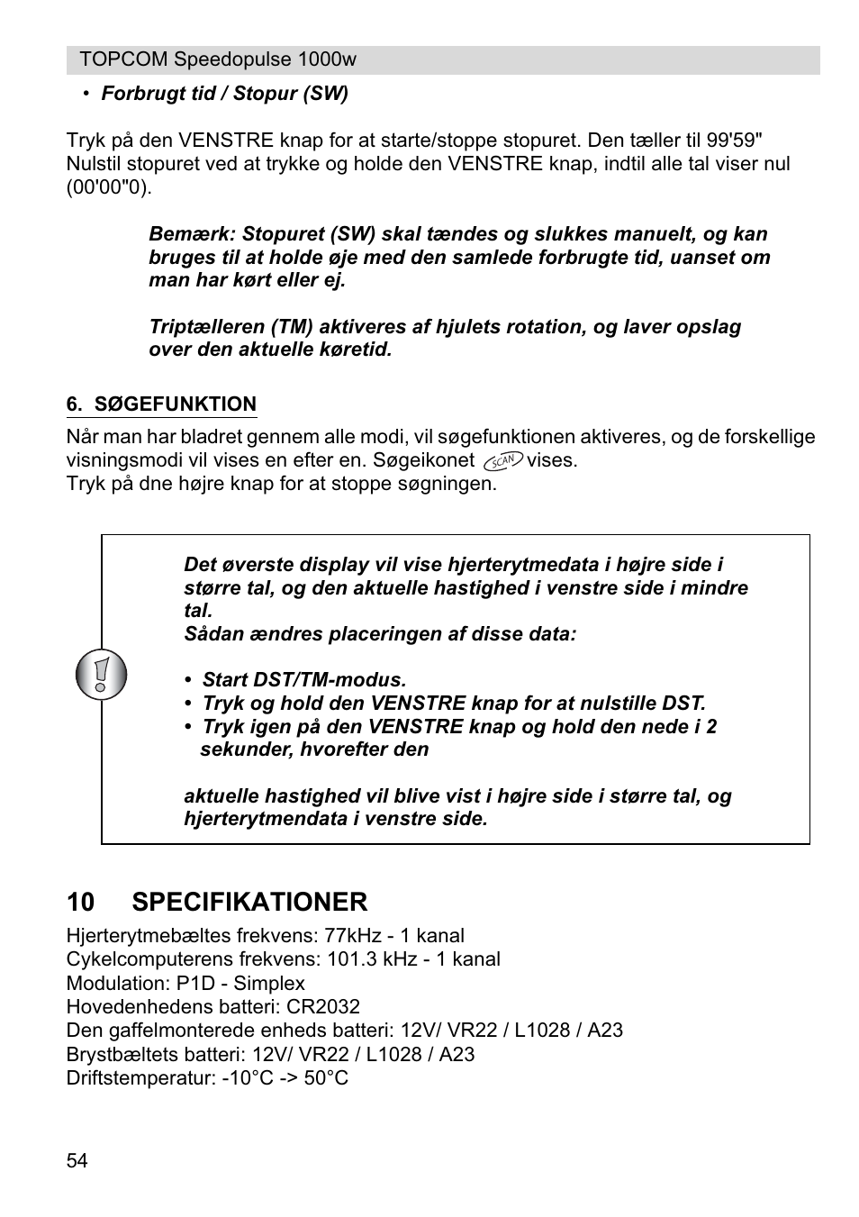 10 specifikationer | Topcom Speedopulse 1000W User Manual | Page 54 / 88