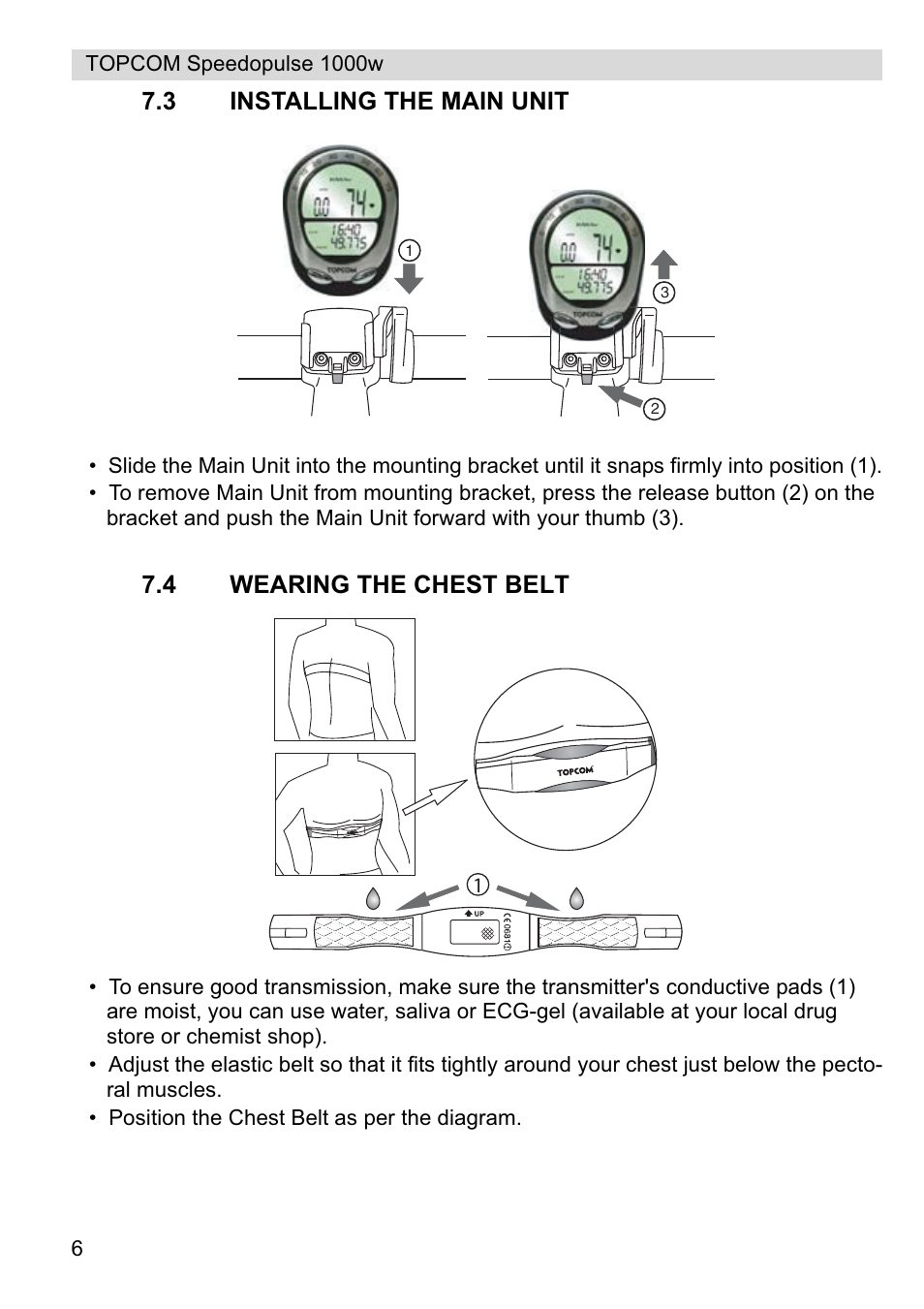 3 installing the main unit, 4 wearing the chest belt | Topcom Speedopulse 1000W User Manual | Page 6 / 88