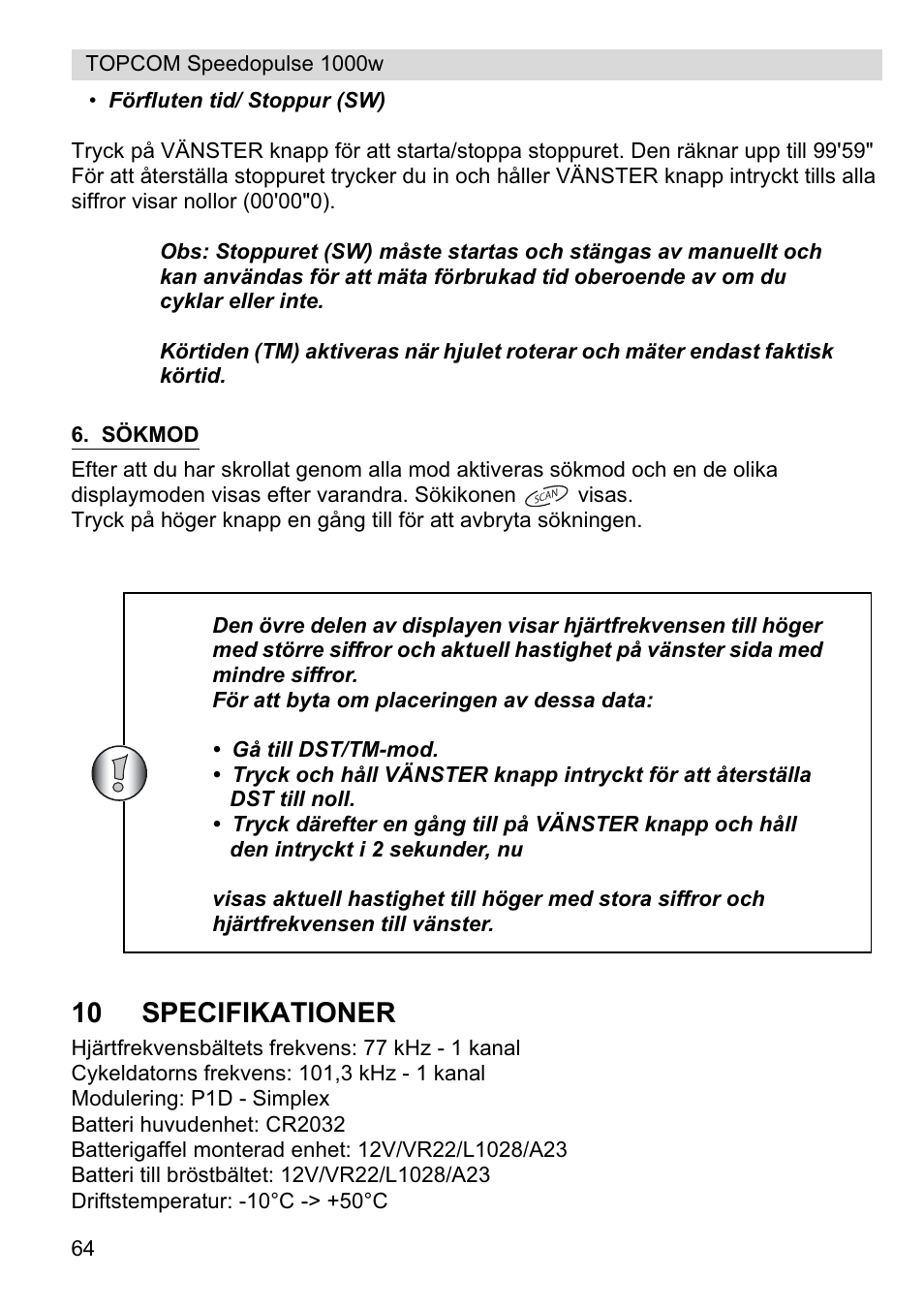 10 specifikationer | Topcom Speedopulse 1000W User Manual | Page 64 / 88