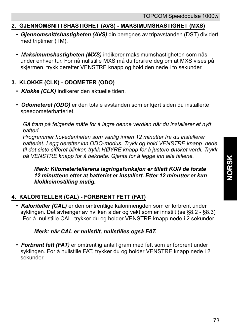 Norsk | Topcom Speedopulse 1000W User Manual | Page 73 / 88