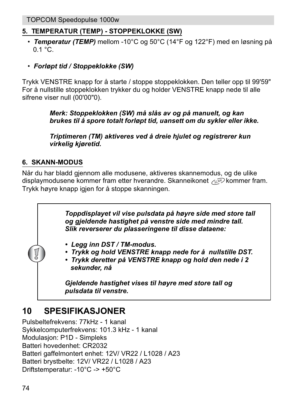 10 spesifikasjoner | Topcom Speedopulse 1000W User Manual | Page 74 / 88