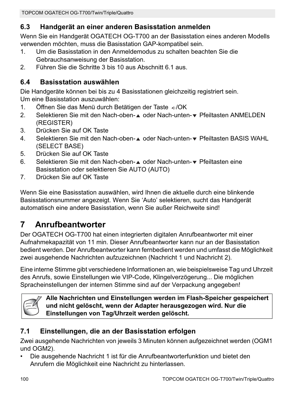 7anrufbeantworter | Topcom OG-T700 User Manual | Page 100 / 112