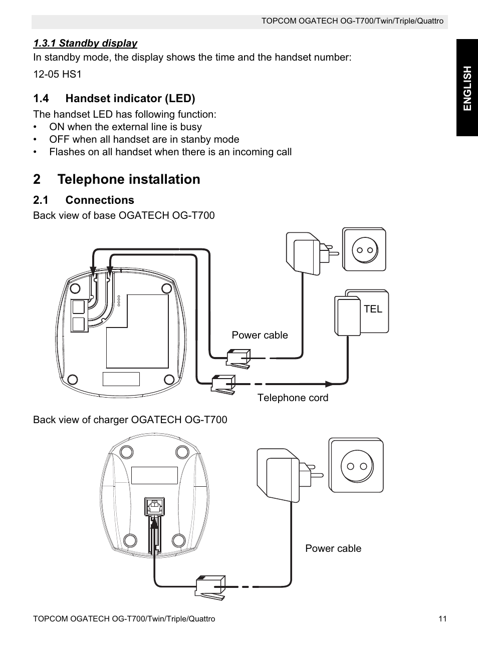 2telephone installation | Topcom OG-T700 User Manual | Page 11 / 112