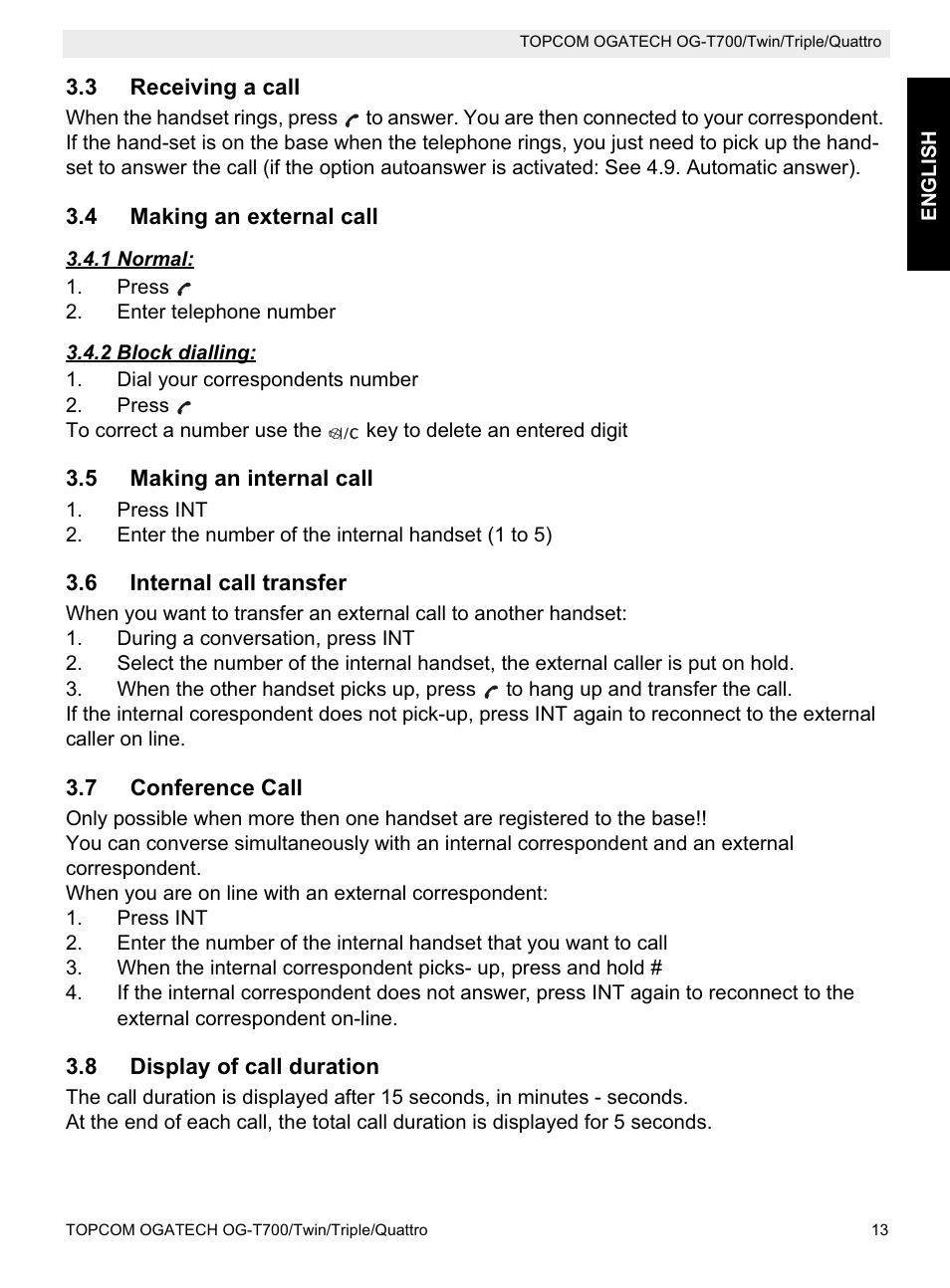 Topcom OG-T700 User Manual | Page 13 / 112
