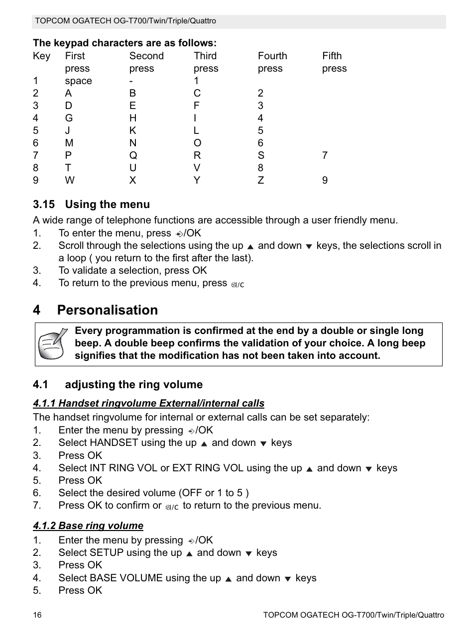 4personalisation | Topcom OG-T700 User Manual | Page 16 / 112