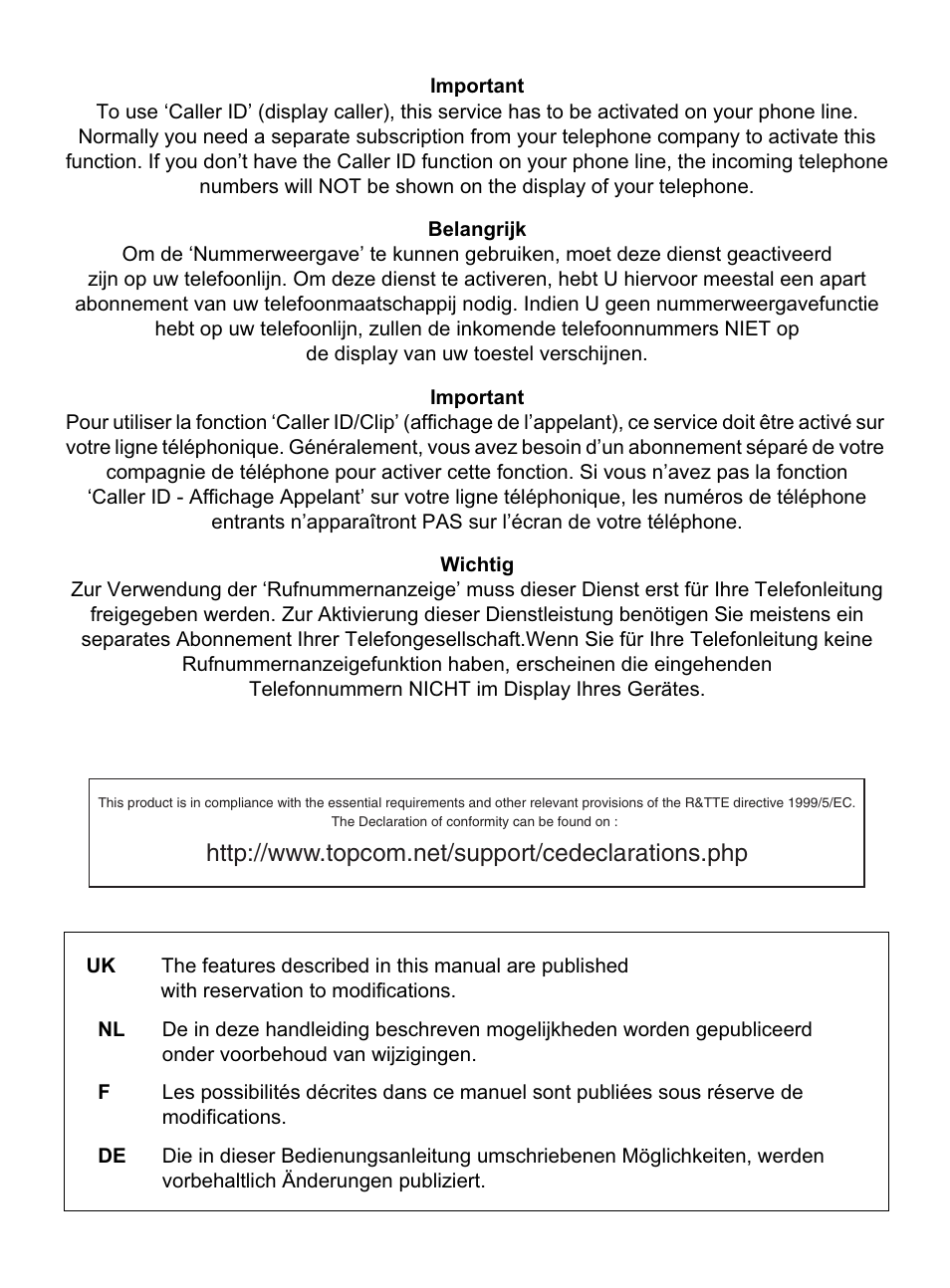 Topcom OG-T700 User Manual | Page 2 / 112