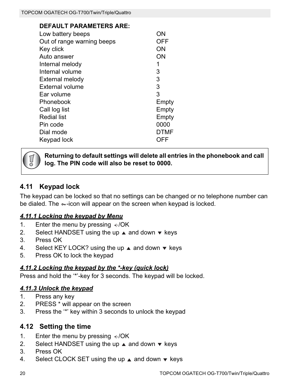 Topcom OG-T700 User Manual | Page 20 / 112