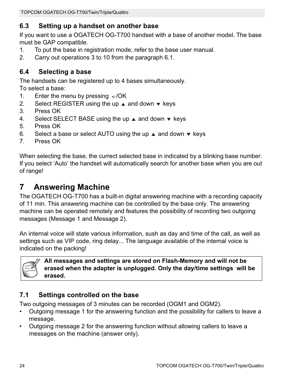 7answering machine | Topcom OG-T700 User Manual | Page 24 / 112