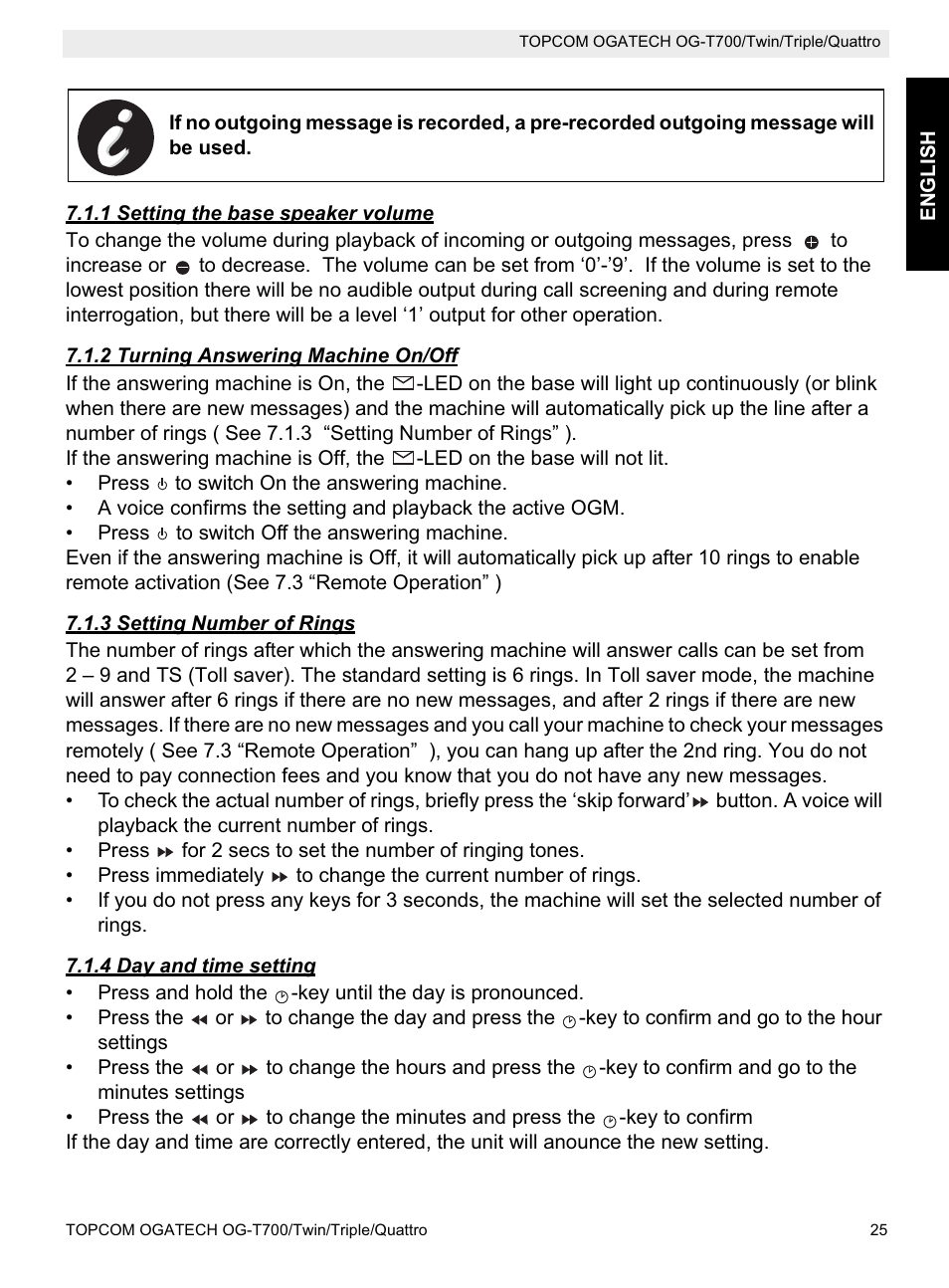 Topcom OG-T700 User Manual | Page 25 / 112