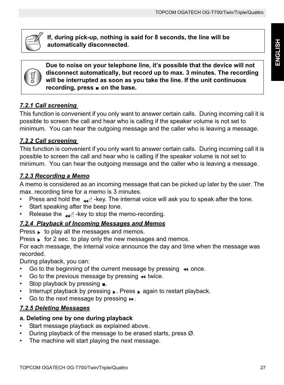 Topcom OG-T700 User Manual | Page 27 / 112